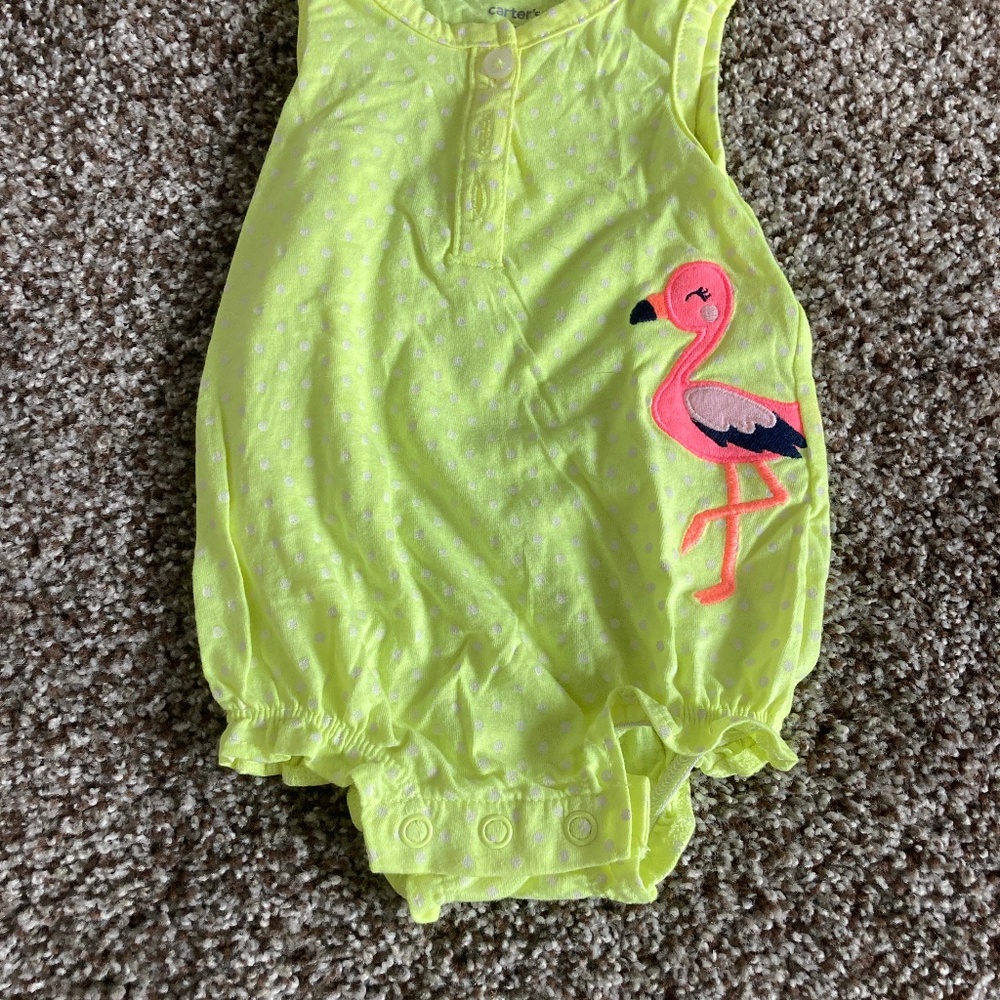 Baby girls Carters lime green onesie with flamingo size 3 months